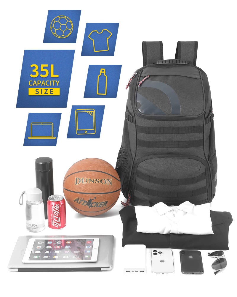 TRAILKICKER Basketball Bag Backpack with Ball Holder Multi-Sport Backpack for Soccer Volleyball Football Baseball Helmet (TK2-Gray, Large) - Image 2